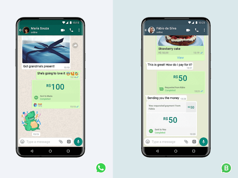 WhatsApp start met 'payment' optie